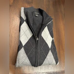 Cotton argyle zip up sweater